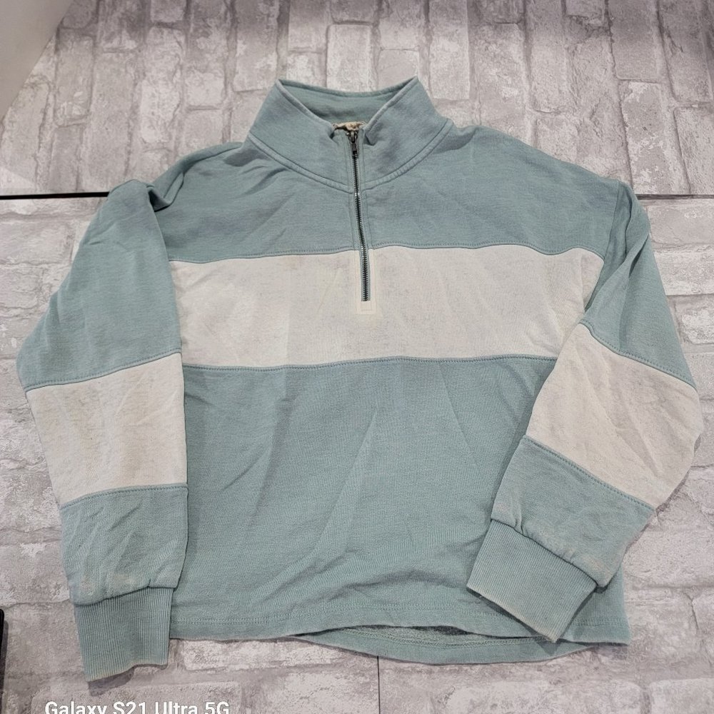 Teal Mint Gray 1/4 Zip Pullover Hippie Rose Size‎ Large Sweater